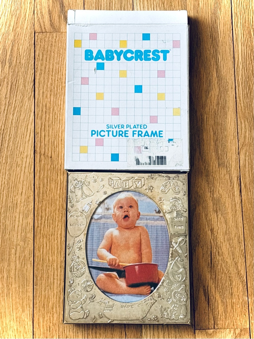 NIB BABYCREST SILVER PLATED Birth Record Picture Frame, New Vintage, 1980s